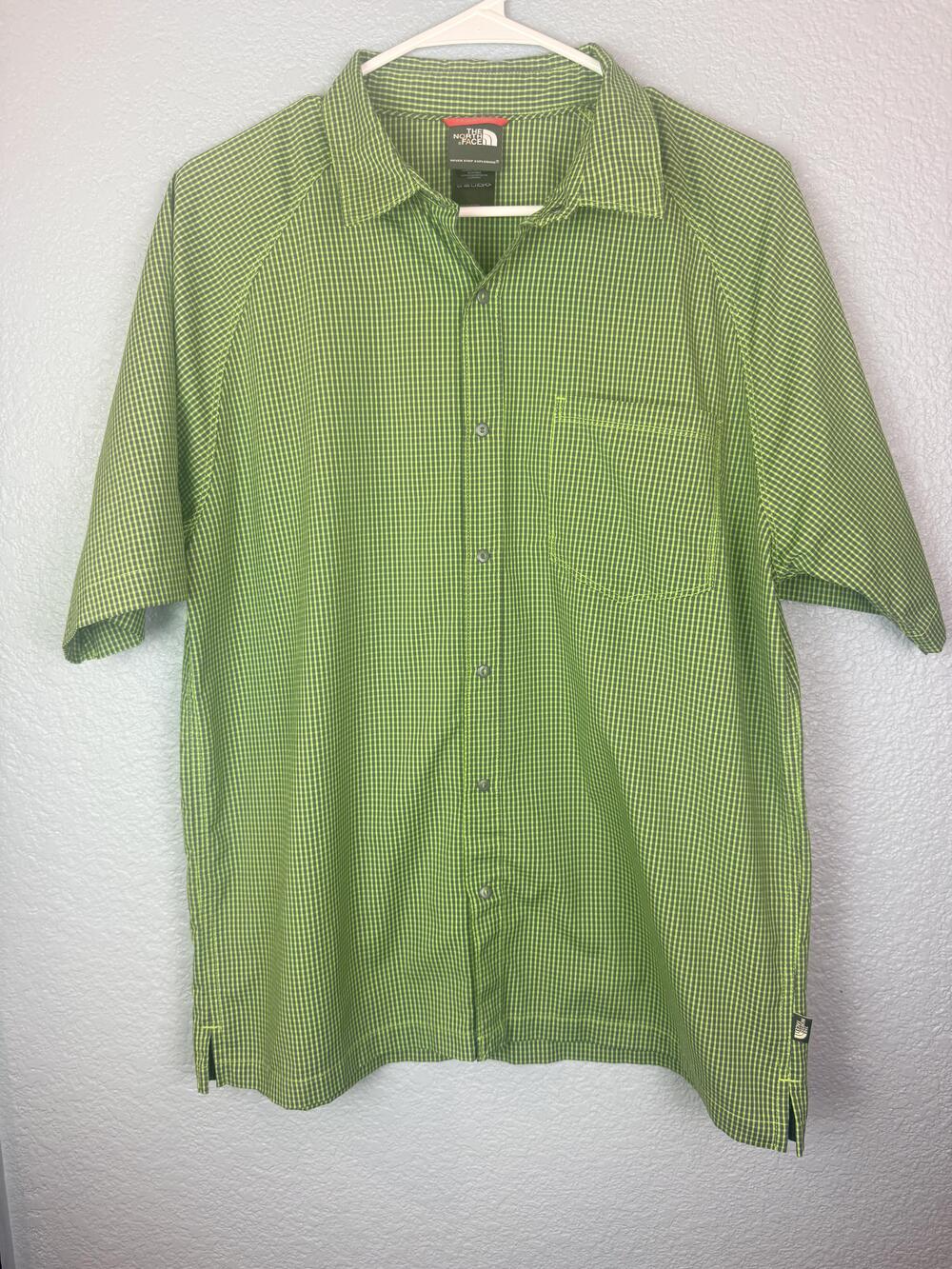 The North Face Shirt Mens Medium Green Check Short Sleeve Snap Front Outdoor